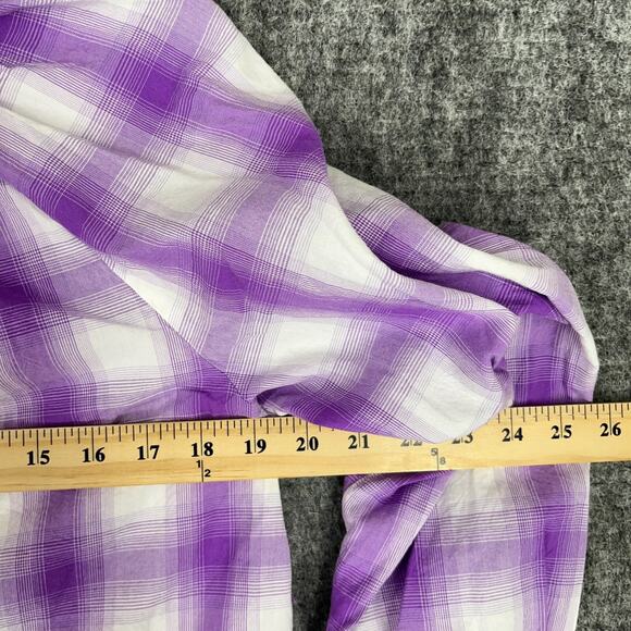 Loft Shirt Womens S Purple Plaid V-Neck Puff Sleeve Peasant Cottagecore Flowy - Picture 6 of 8